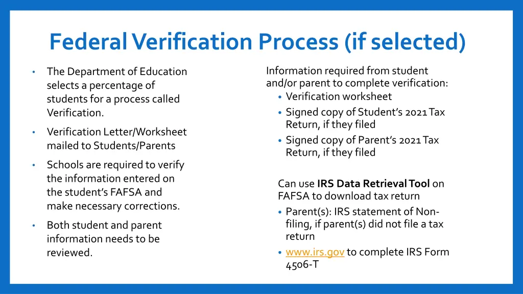 federal verification process if selected