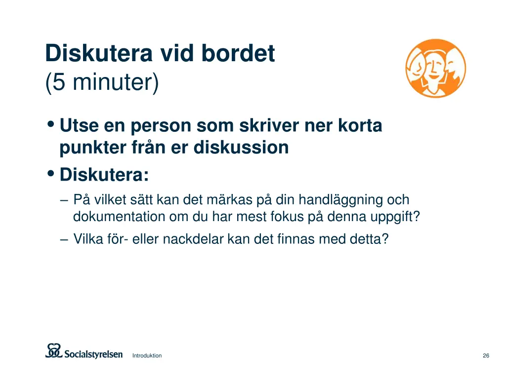 diskutera vid bordet 5 minuter