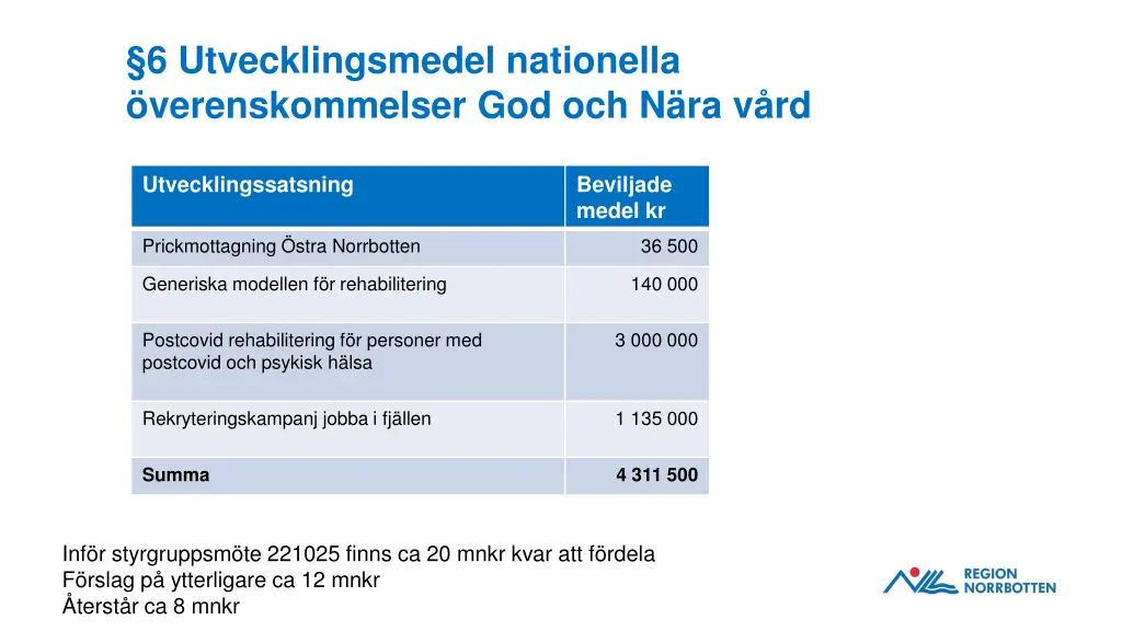 6 utvecklingsmedel nationella verenskommelser