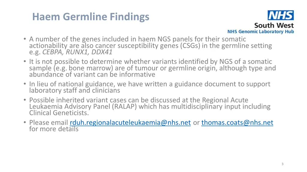 haem germline findings