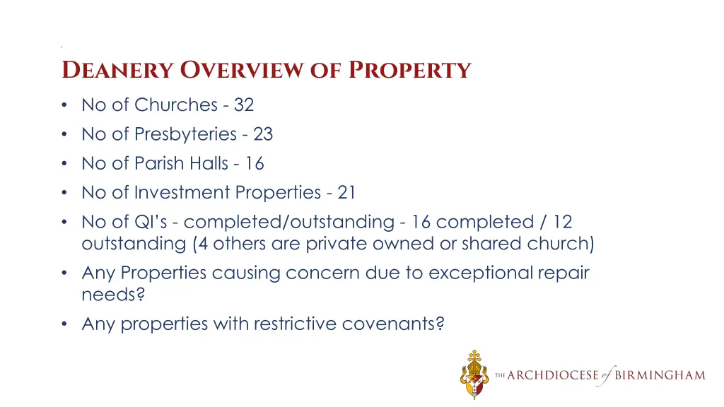 deanery overview of property no of churches