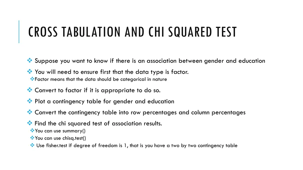 cross tabulation and chi squared test