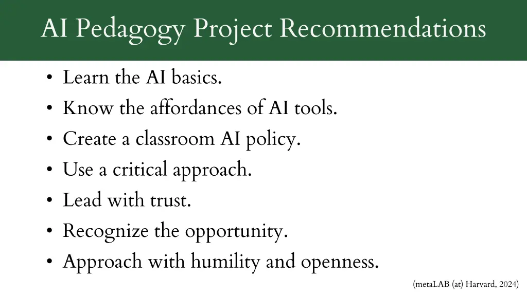 ai pedagogy project recommendations