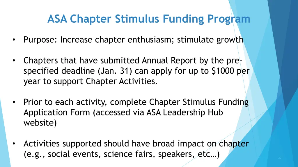 asa chapter stimulus funding program