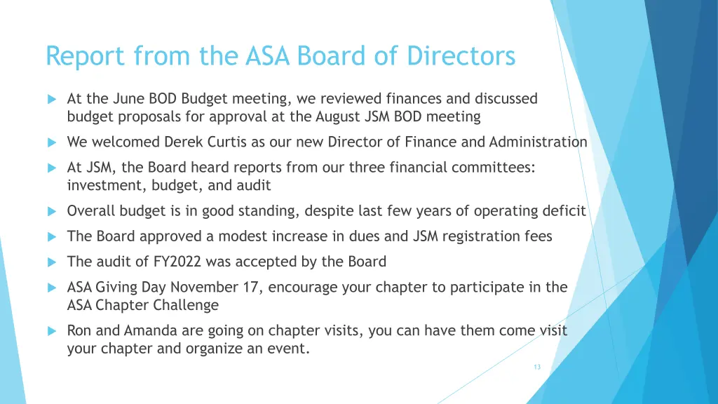 report from the asa board of directors 2