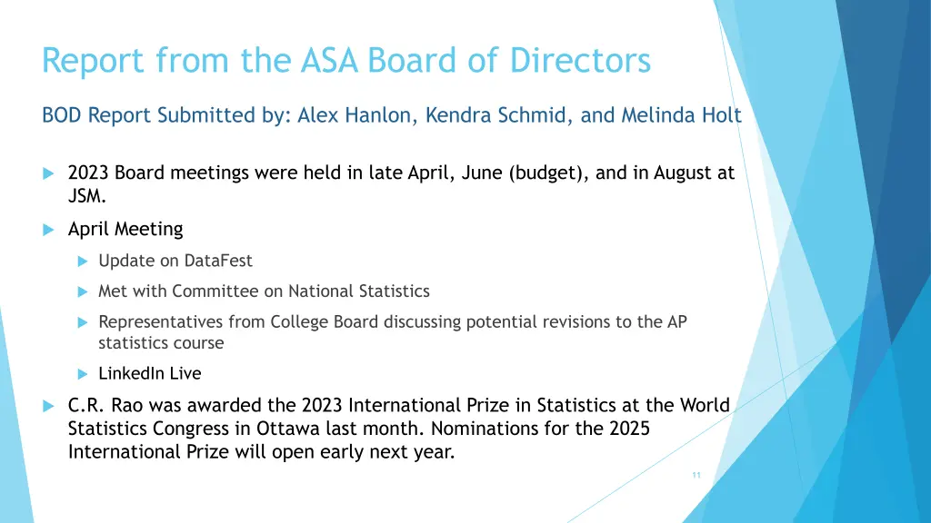 report from the asa board of directors