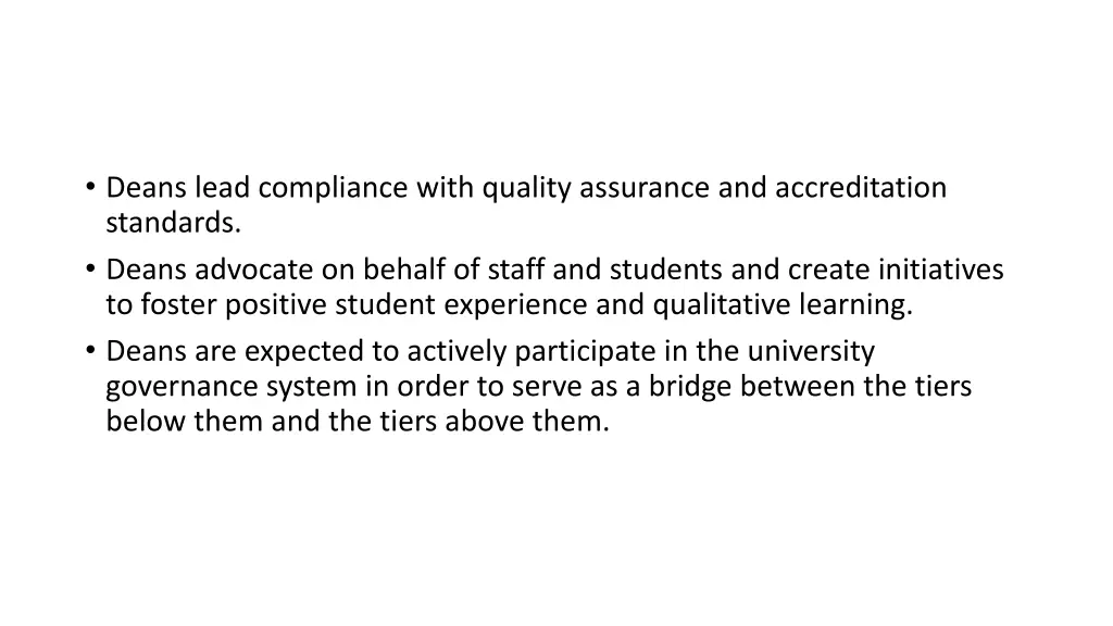 deans lead compliance with quality assurance