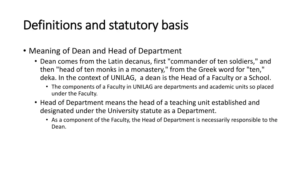 definitions and statutory basis definitions