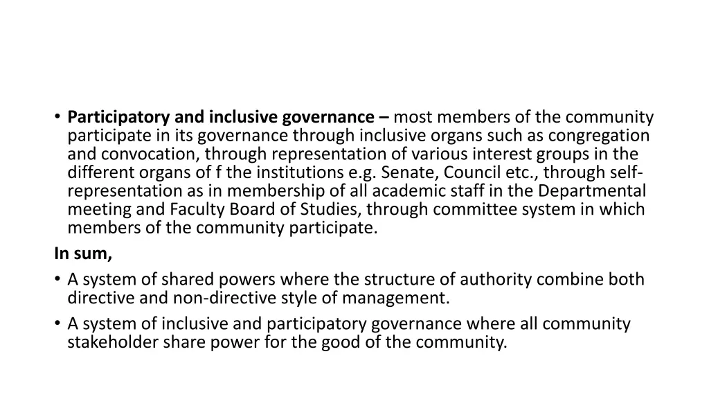 participatory and inclusive governance most