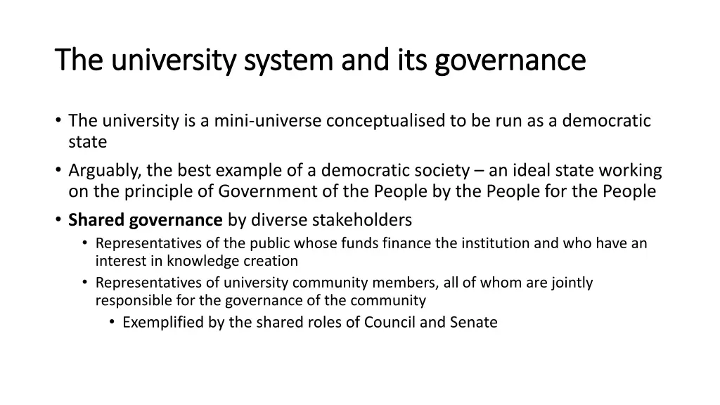 the university system and its governance