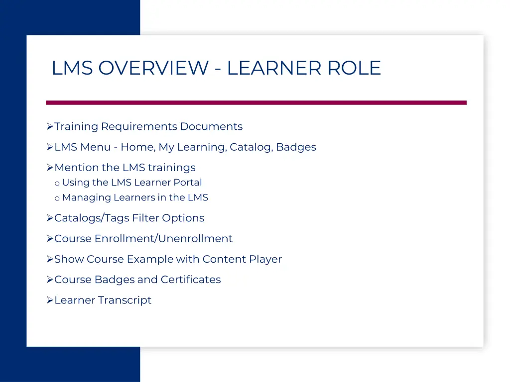 lms overview learner role