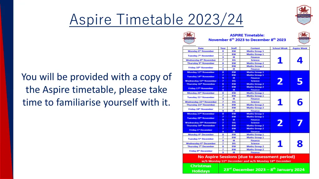 aspire timetable 2023 24