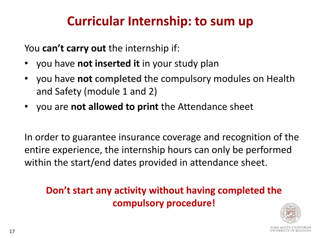 curricular internship to sum up