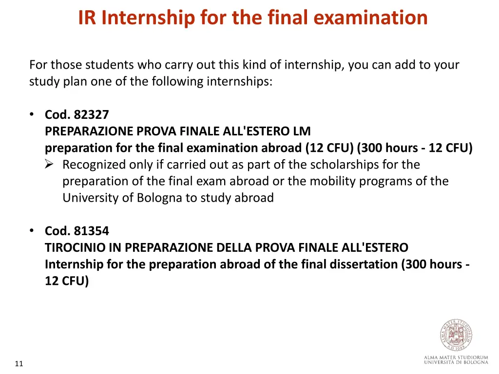 ir internship for the final examination