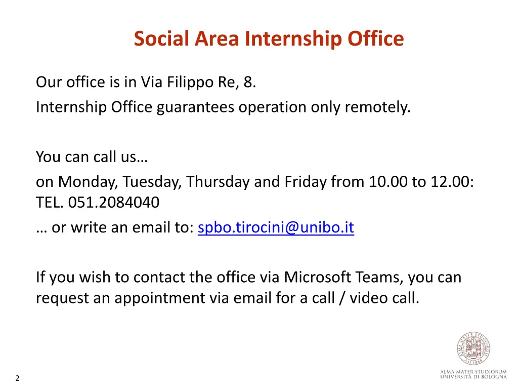 social area internship office