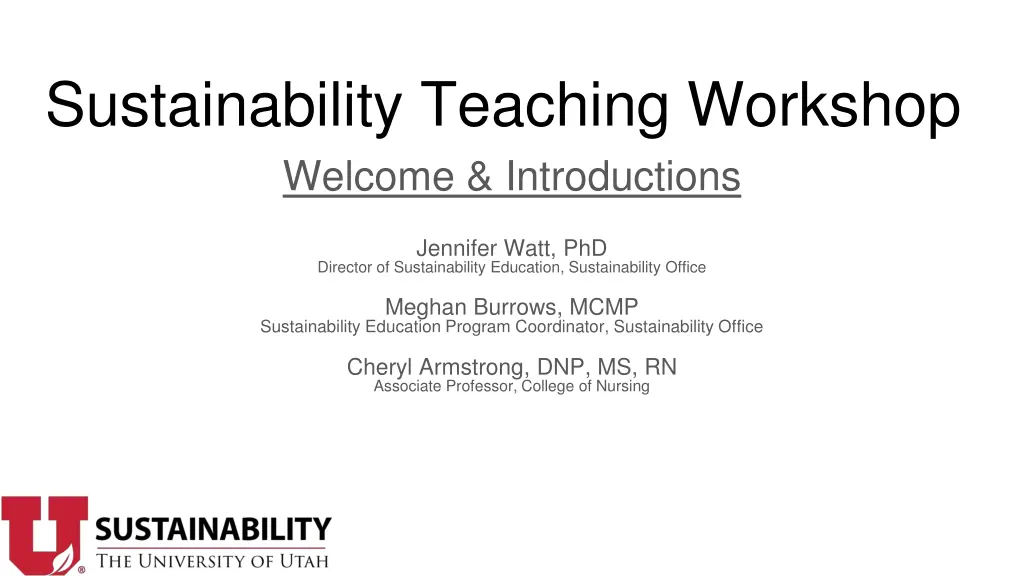 sustainability teaching workshop welcome