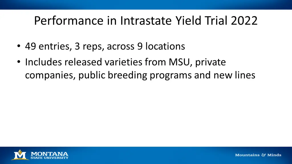 performance in intrastate yield trial 2022