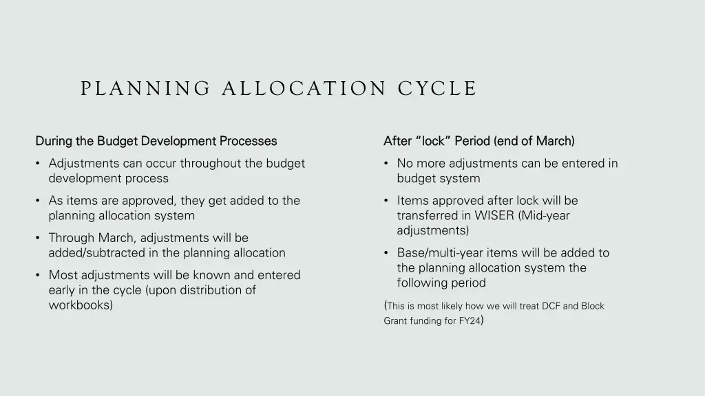 planning allocation cycle