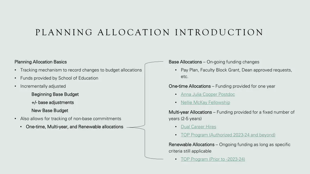 planning allocation introduction