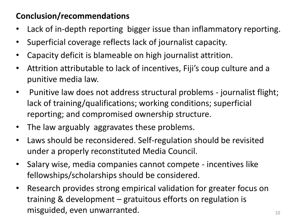 conclusion recommendations lack of in depth