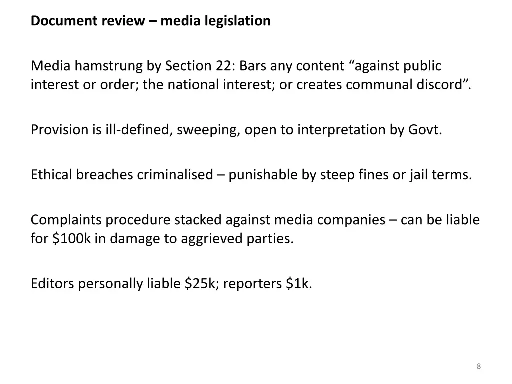 document review media legislation