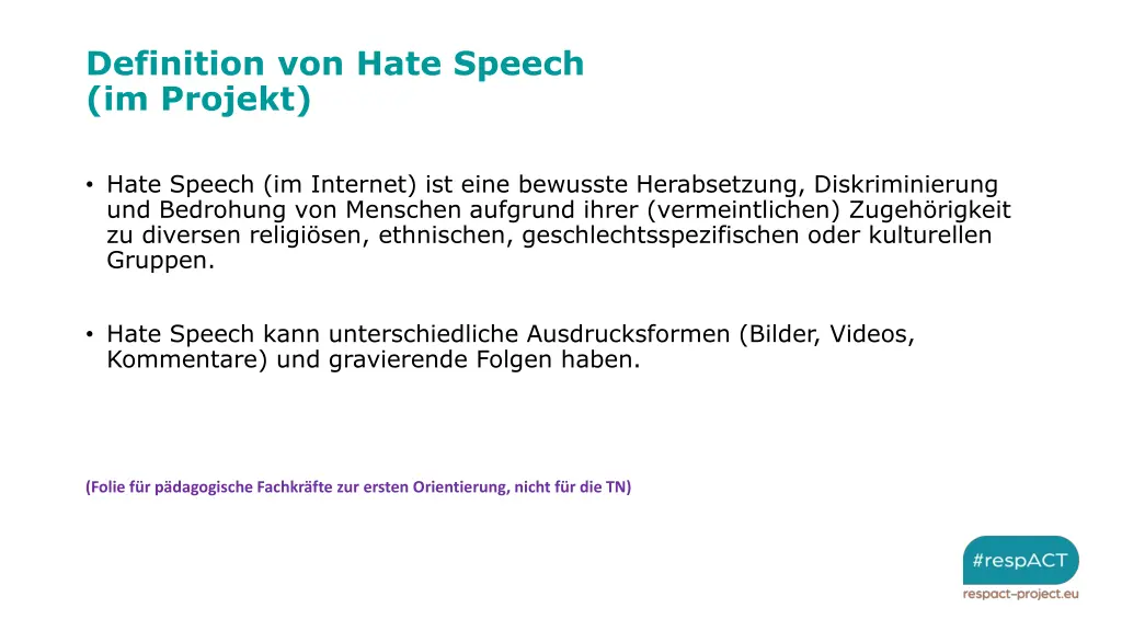 definition von hate speech im projekt