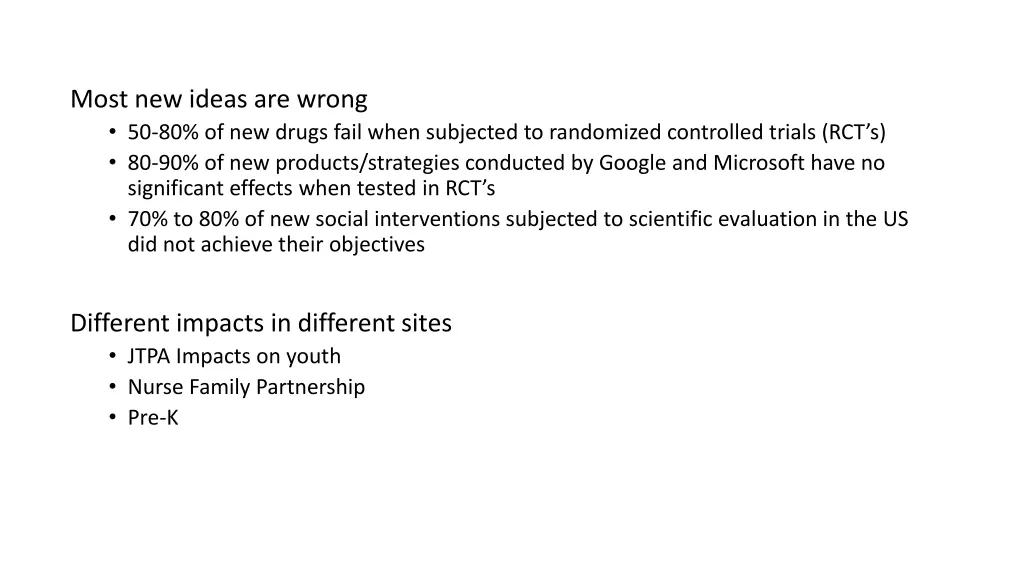 most new ideas are wrong 50 80 of new drugs fail