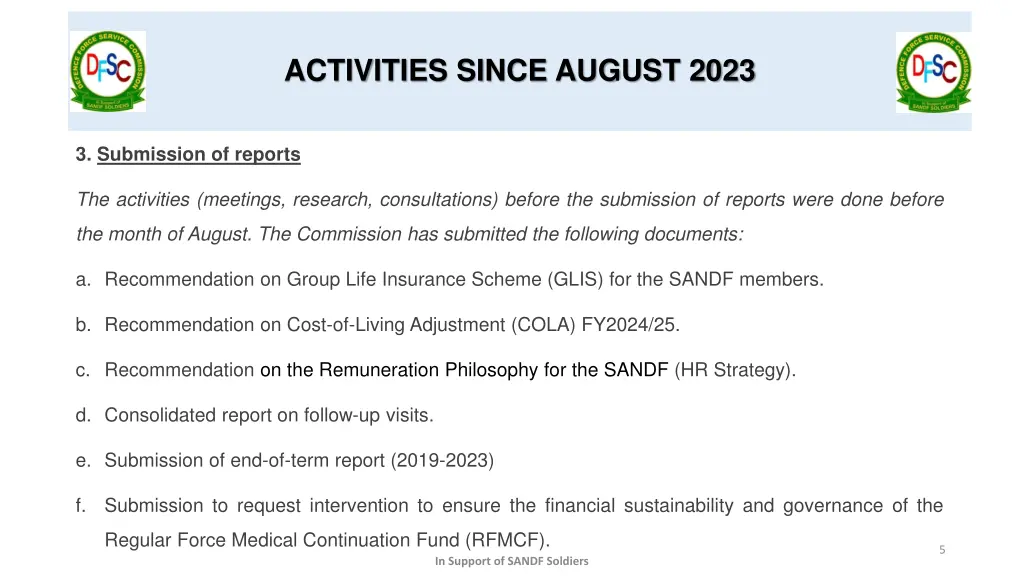 activities since august 2023 1