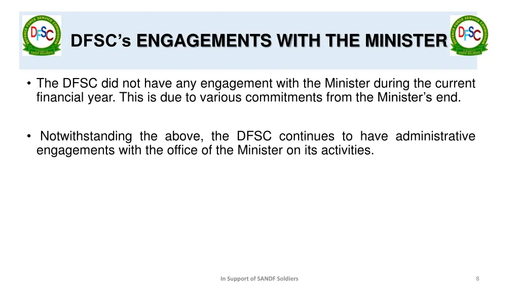 dfsc s engagements with the minister