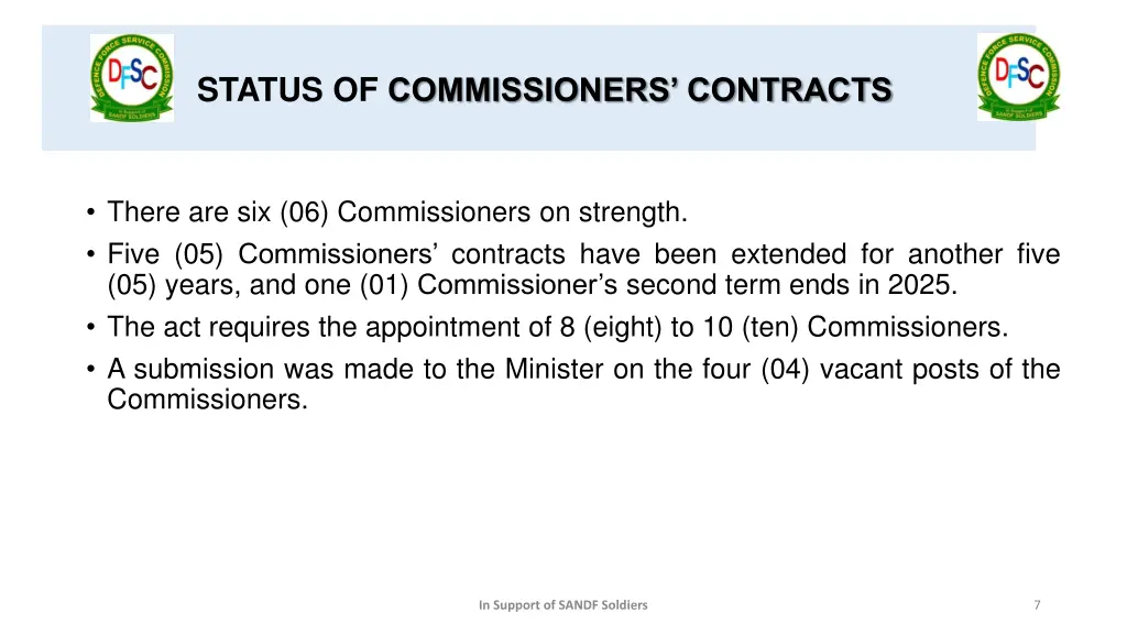 status of commissioners contracts