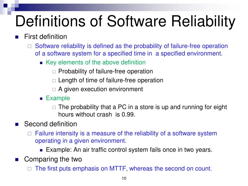 definitions of software reliability