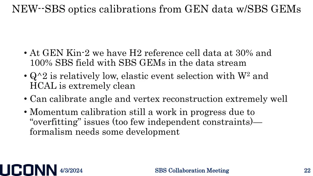 new sbs optics calibrations from gen data