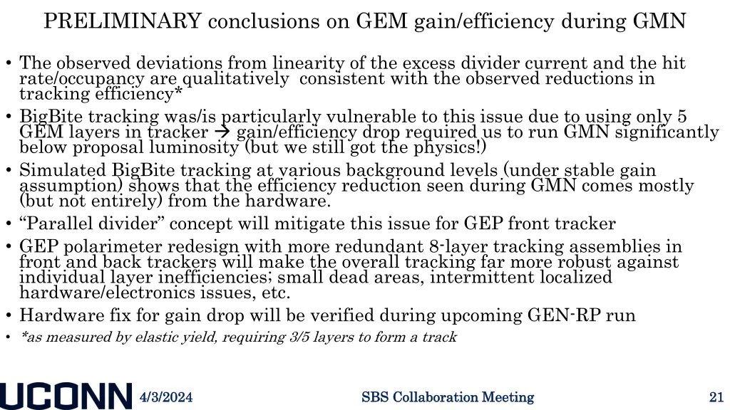 preliminary conclusions on gem gain efficiency