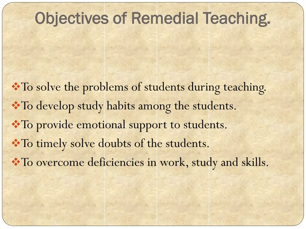 objectives of remedial teaching objectives