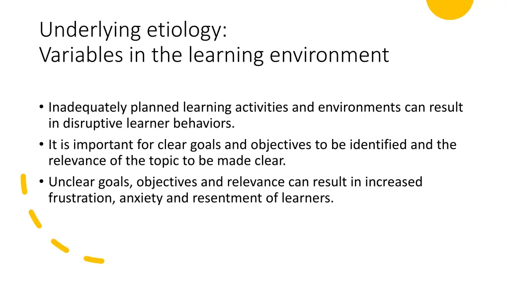 underlying etiology variables in the learning