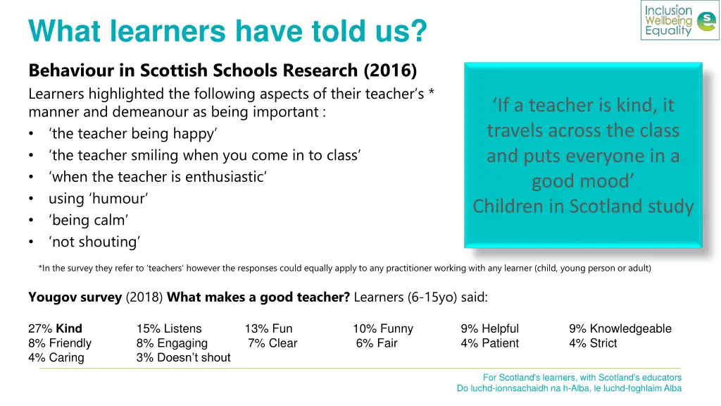 what learners have told us behaviour in scottish