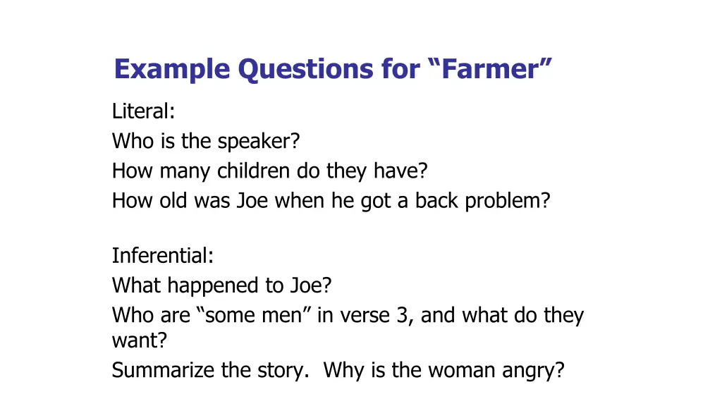 example questions for farmer