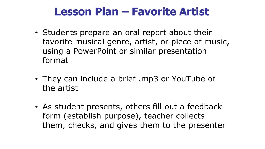 lesson plan favorite artist