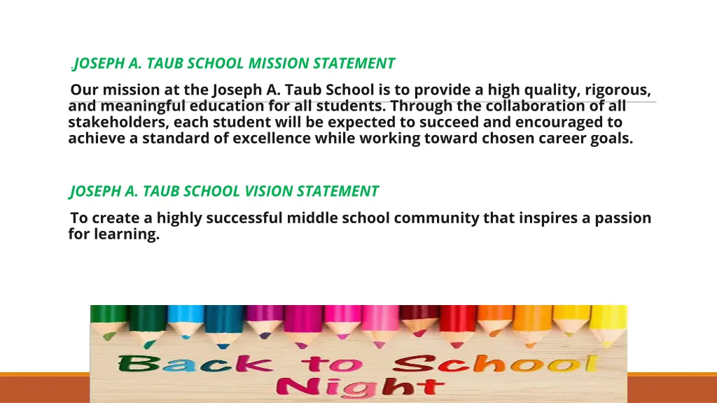 joseph a taub school mission statement