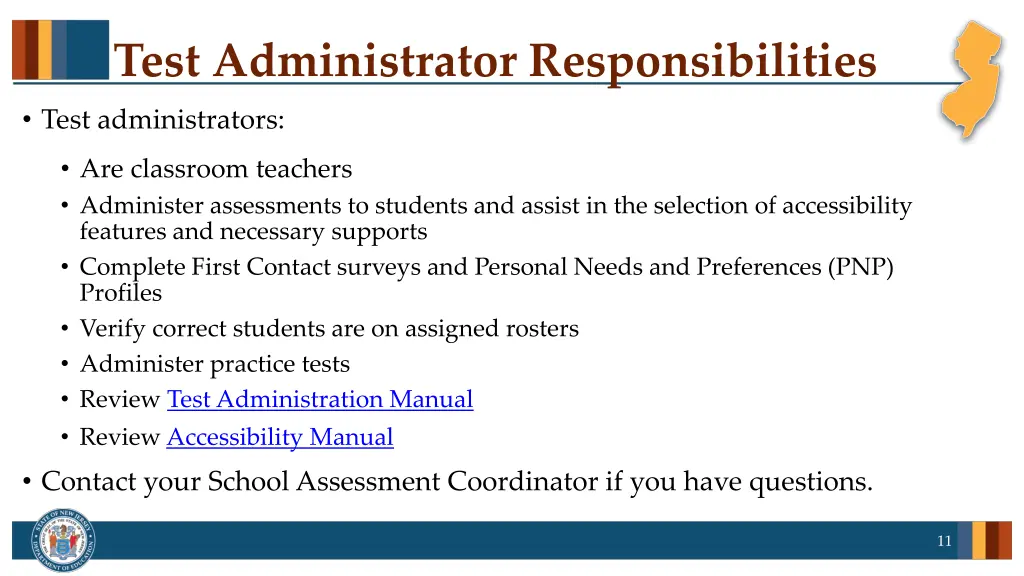 test administrator responsibilities