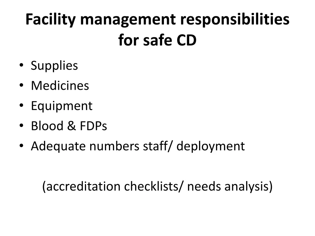 facility management responsibilities for safe cd