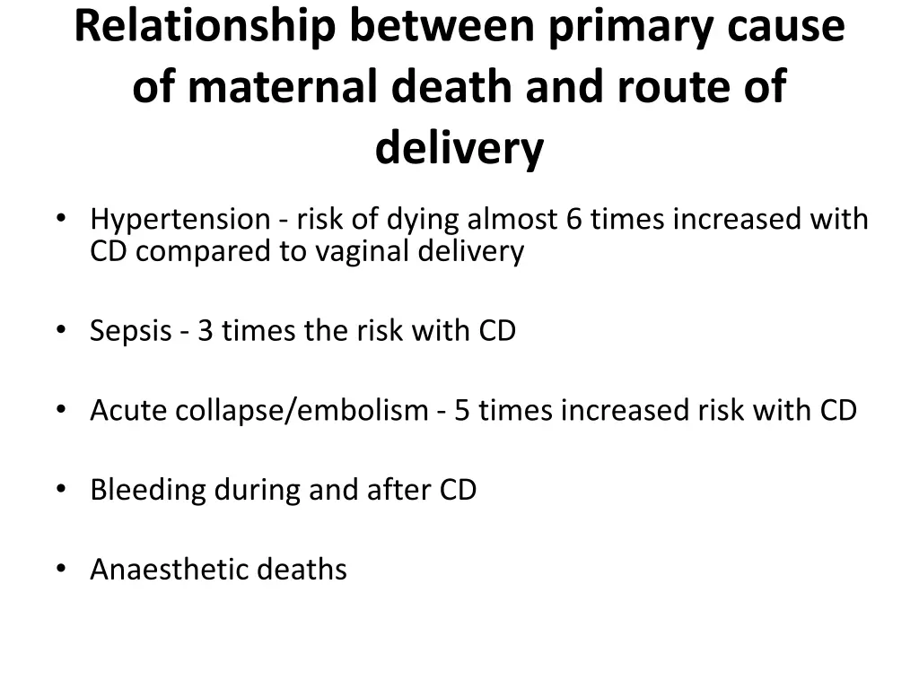 relationship between primary cause of maternal
