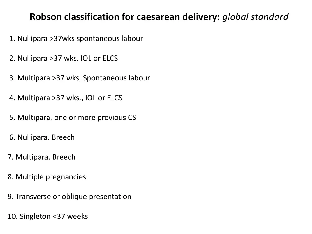 robson classification for caesarean delivery