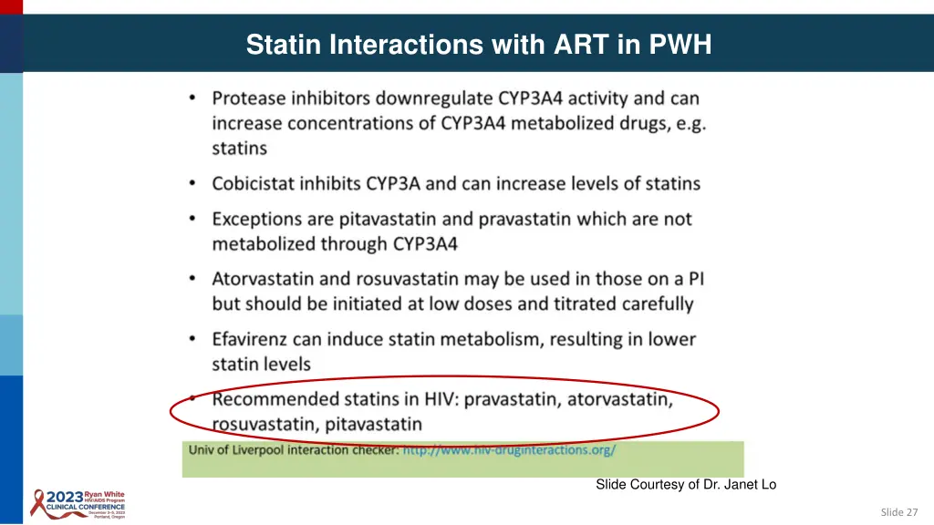 statin interactions with art in pwh