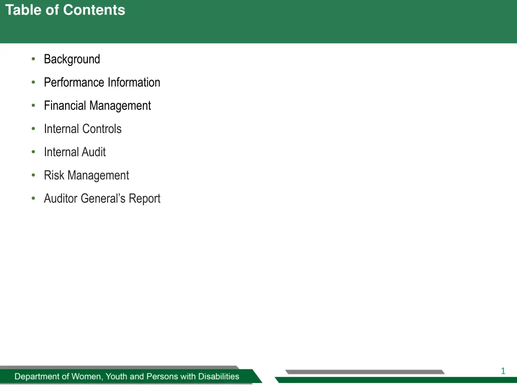 table of contents