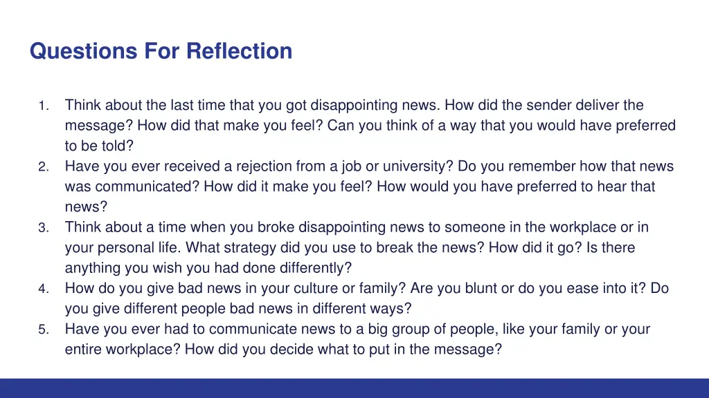 questions for reflection