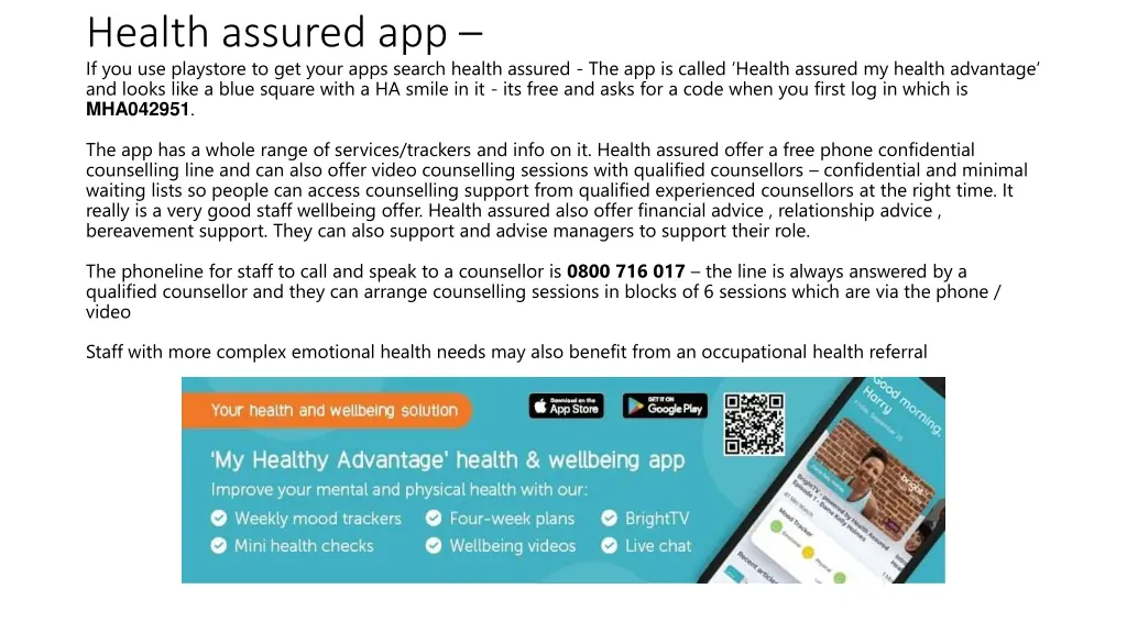 health assured app if you use playstore