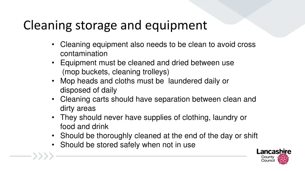 cleaning storage and equipment