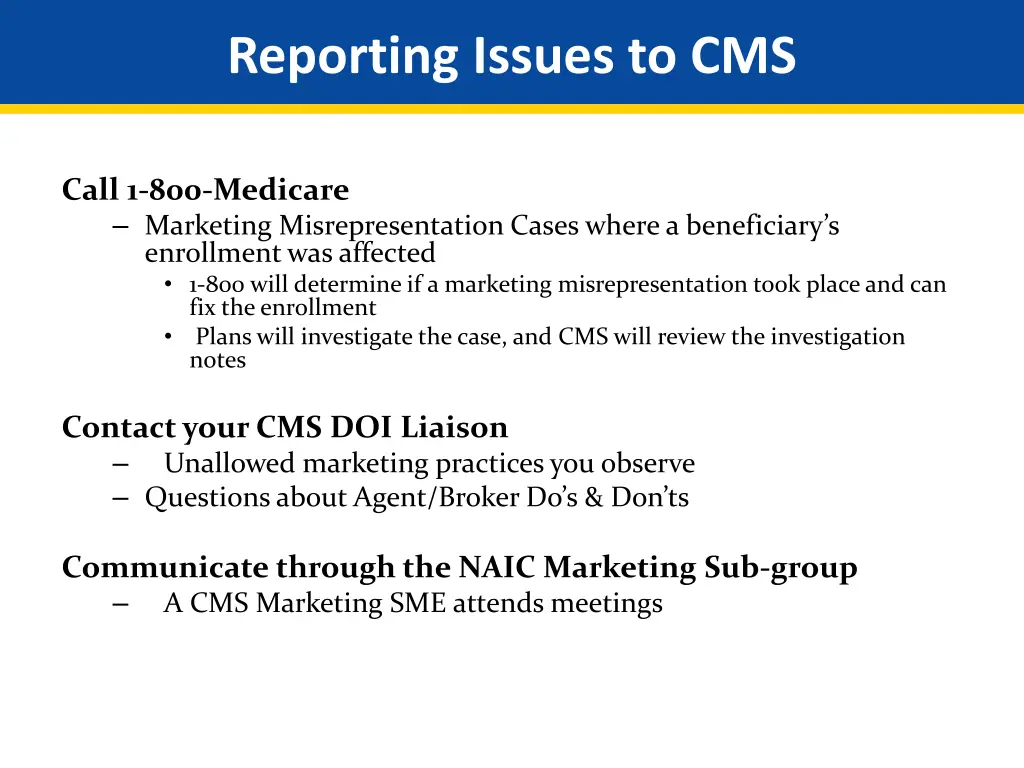 reporting issues to cms