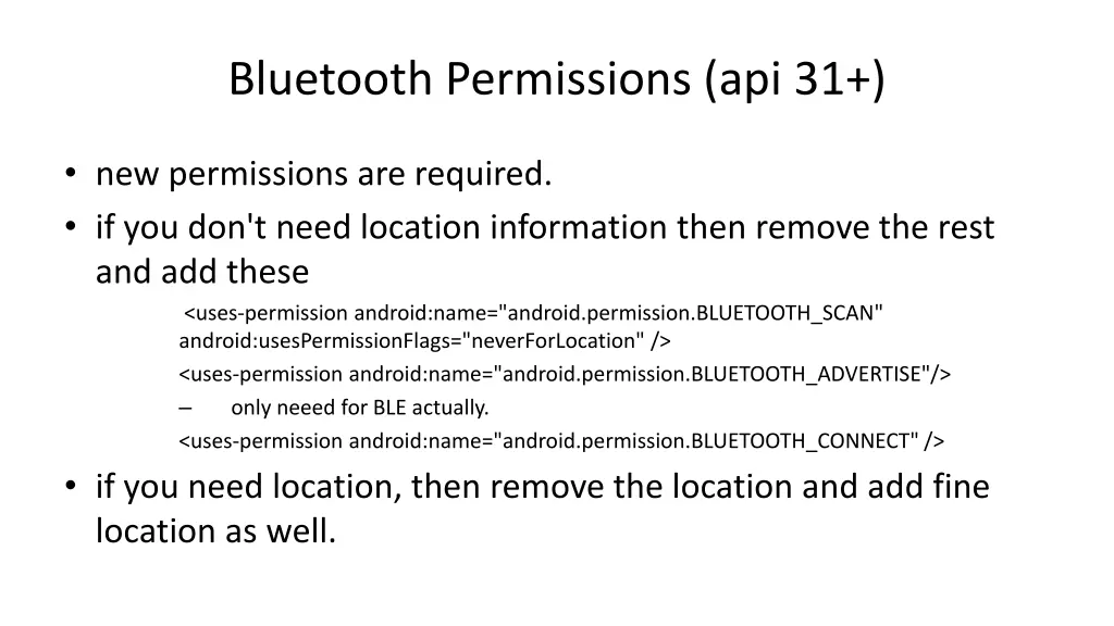 bluetooth permissions api 31